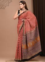 Cotton Mul Mul Red Casual Wear Printed Saree